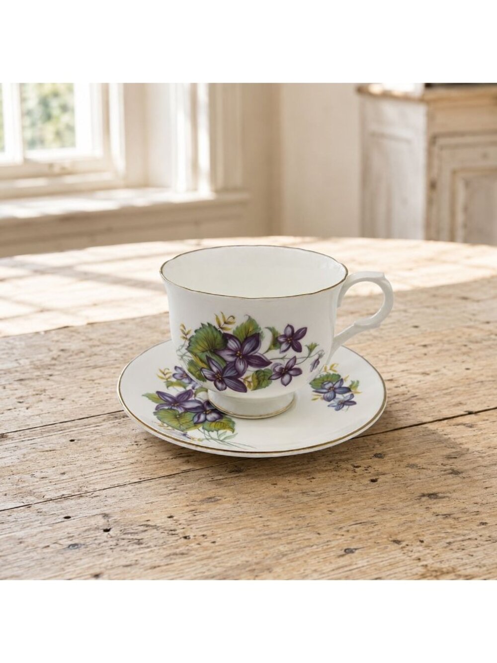 Vintage Sadler Wellington Bone China Teacup Saucer Violet Floral England